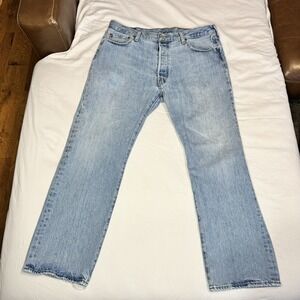 Levi's 501 Jeans Mens 36x29 Faded Light Wash Blue Straight Leg Button Fly Denim